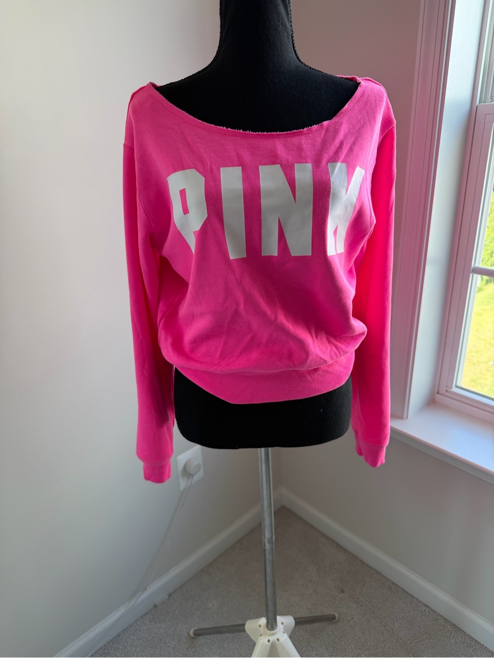 PINK Victoria's Secret Off-Shoulder Sweatshirt - Hot Pink - Picture 5 of 5